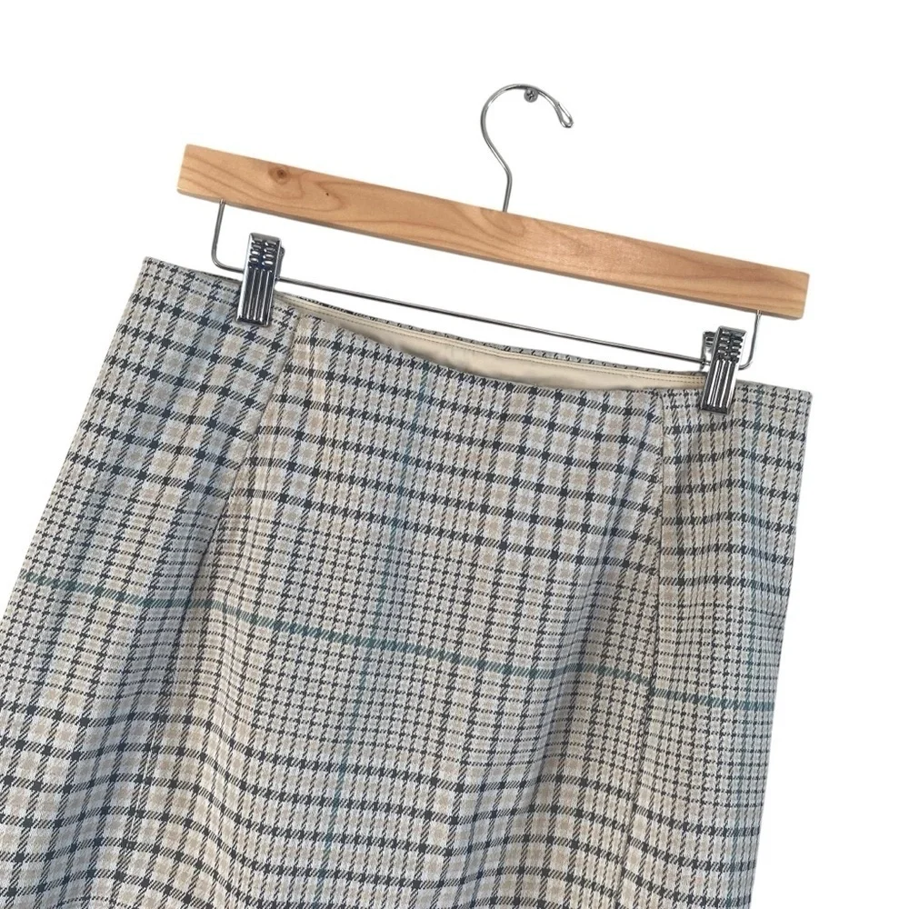 Liverpool Preppy Plaid Reese Hi-Rise Pencil Skirt in Soft Sand Grey Size 8/29 P
